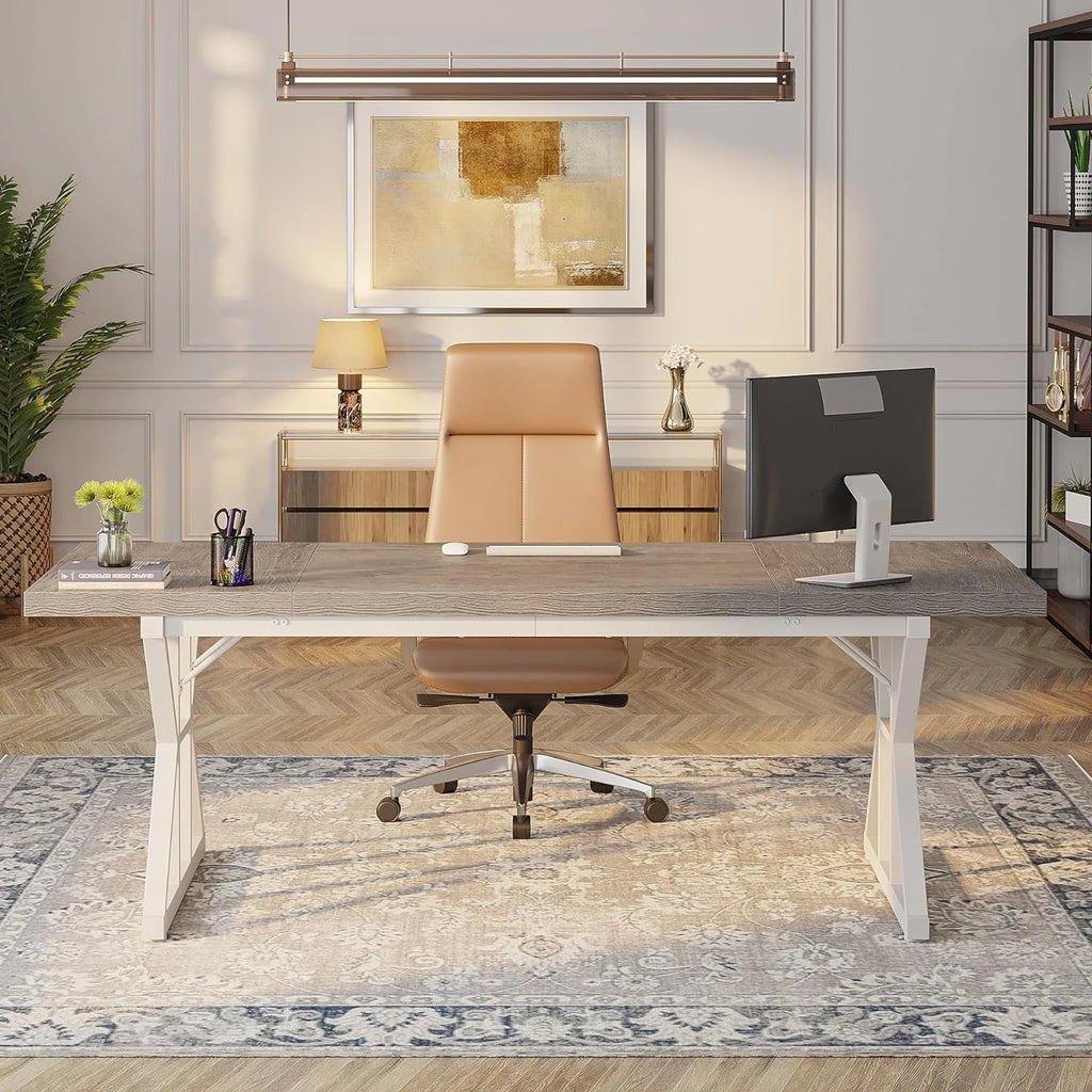 71 Inch Grey White Executive Desk T1171