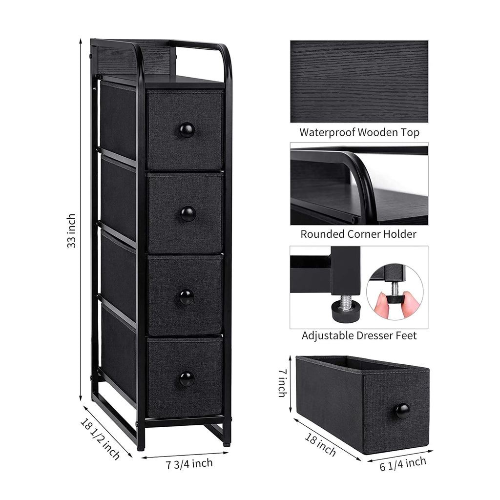 Black Grey 4 Drawer Narrow Dresser V713146