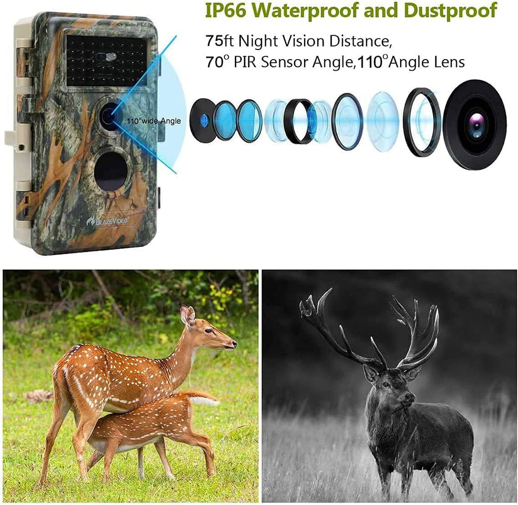 5-Pack 24MP 1296P H.264 MP4 Video 75ft Night Vision No Glow Infrared Motion Activated IP66 Waterproof Wildlife Deer Hunting Cameras P42962