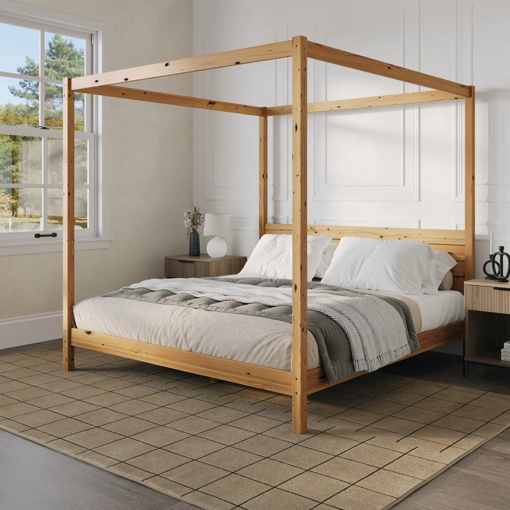 Black Solid Wood King-Size Canopy Bedframe Y68728