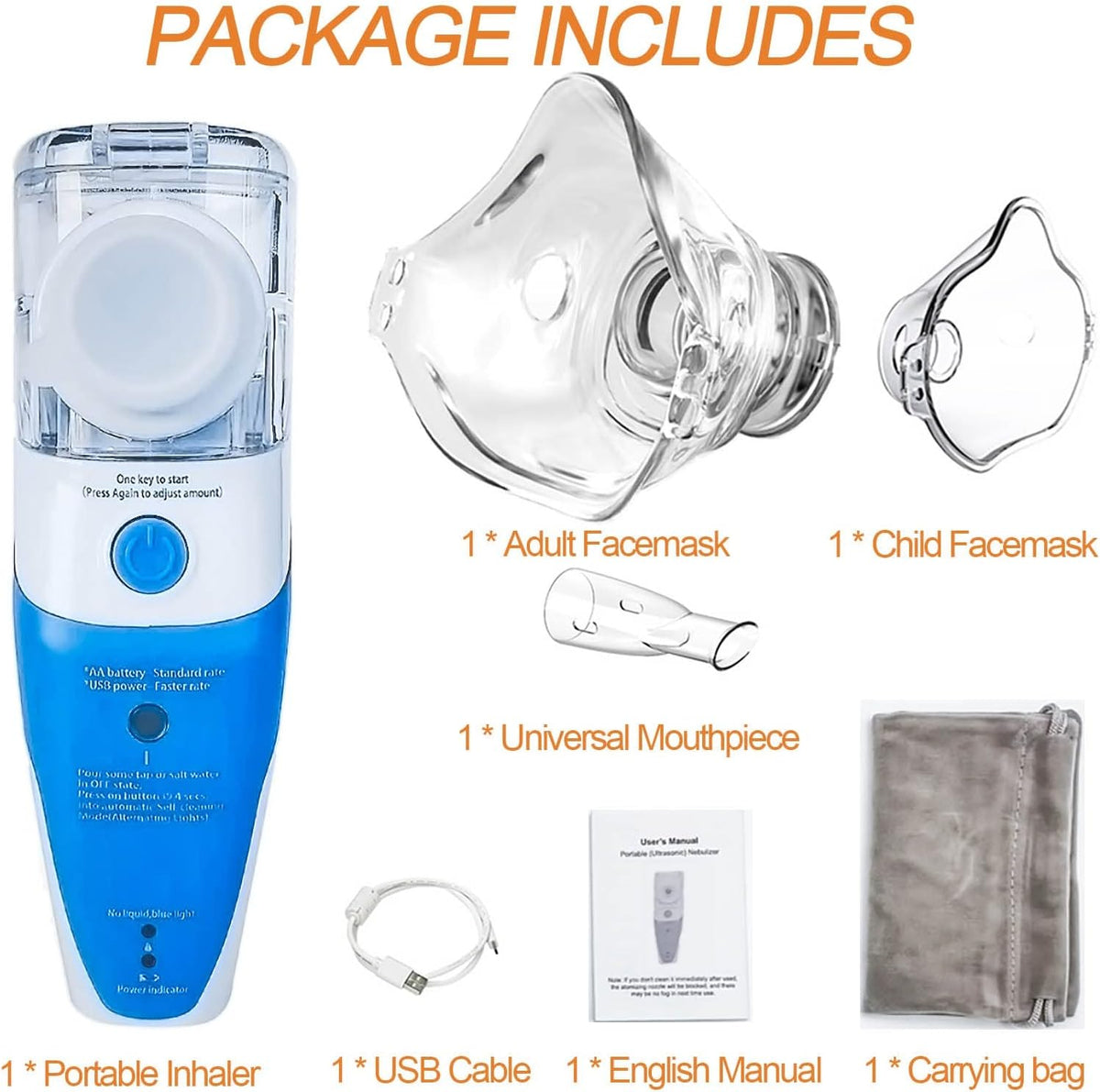 Portable Nebulizer with Gear Adjustment, Self-Cleaning Mode, Pack of 2 A390897