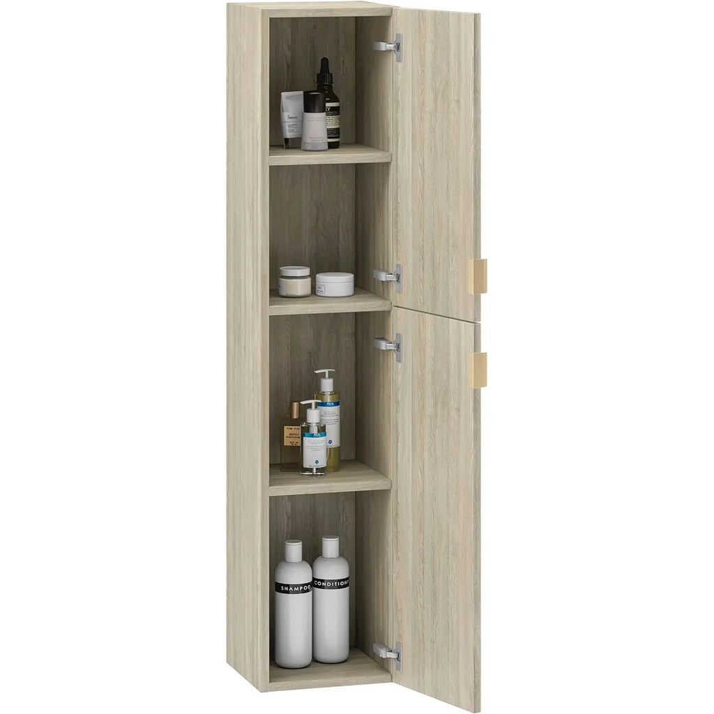 Toasted Oak Wood Finish Column Cabinet with Gold Handles G37113
