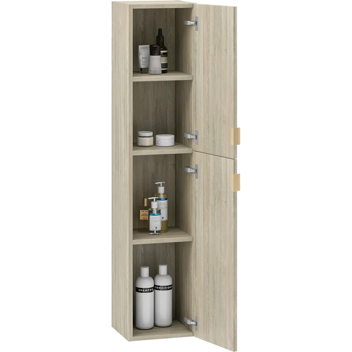 Toasted Oak Wood Finish Column Cabinet with Gold Handles G37113