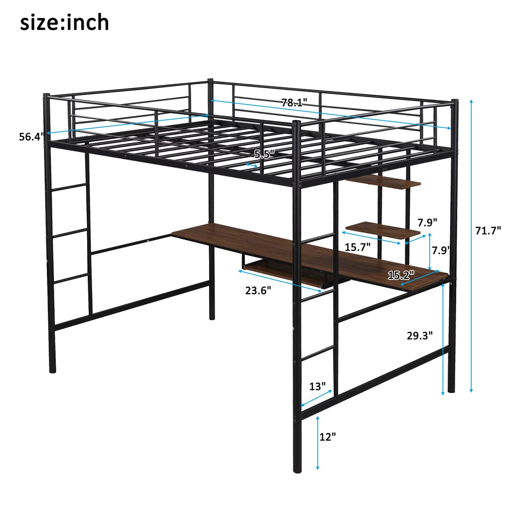 Full Bed with Keyboard Tray, 2 Shelves and Desk S49289