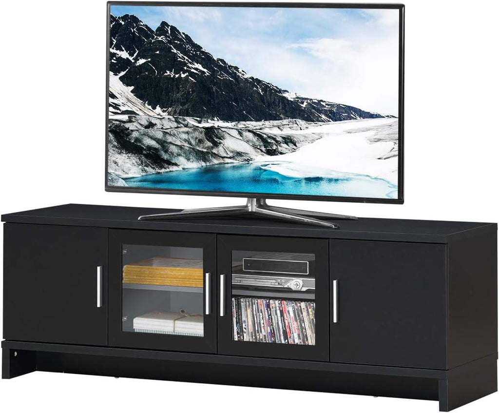 Walnut TV Stand with Glass Doors and Adjustable Shelf P381839