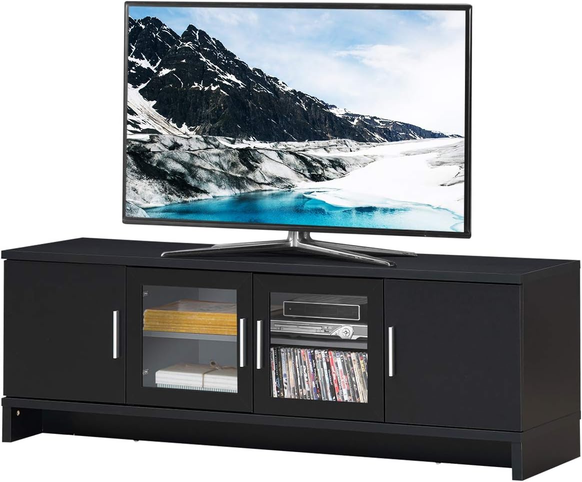 Walnut TV Stand with Glass Doors and Adjustable Shelf P381839