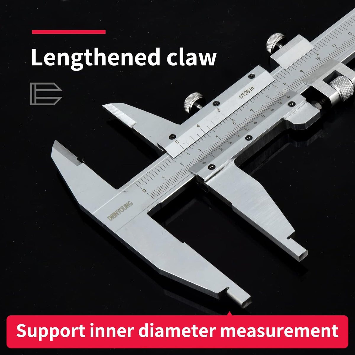 High-Precision All-Metal Vernier Caliper, Inch/Metric, 0-12"/0-300mm, Pack of 2 I6683