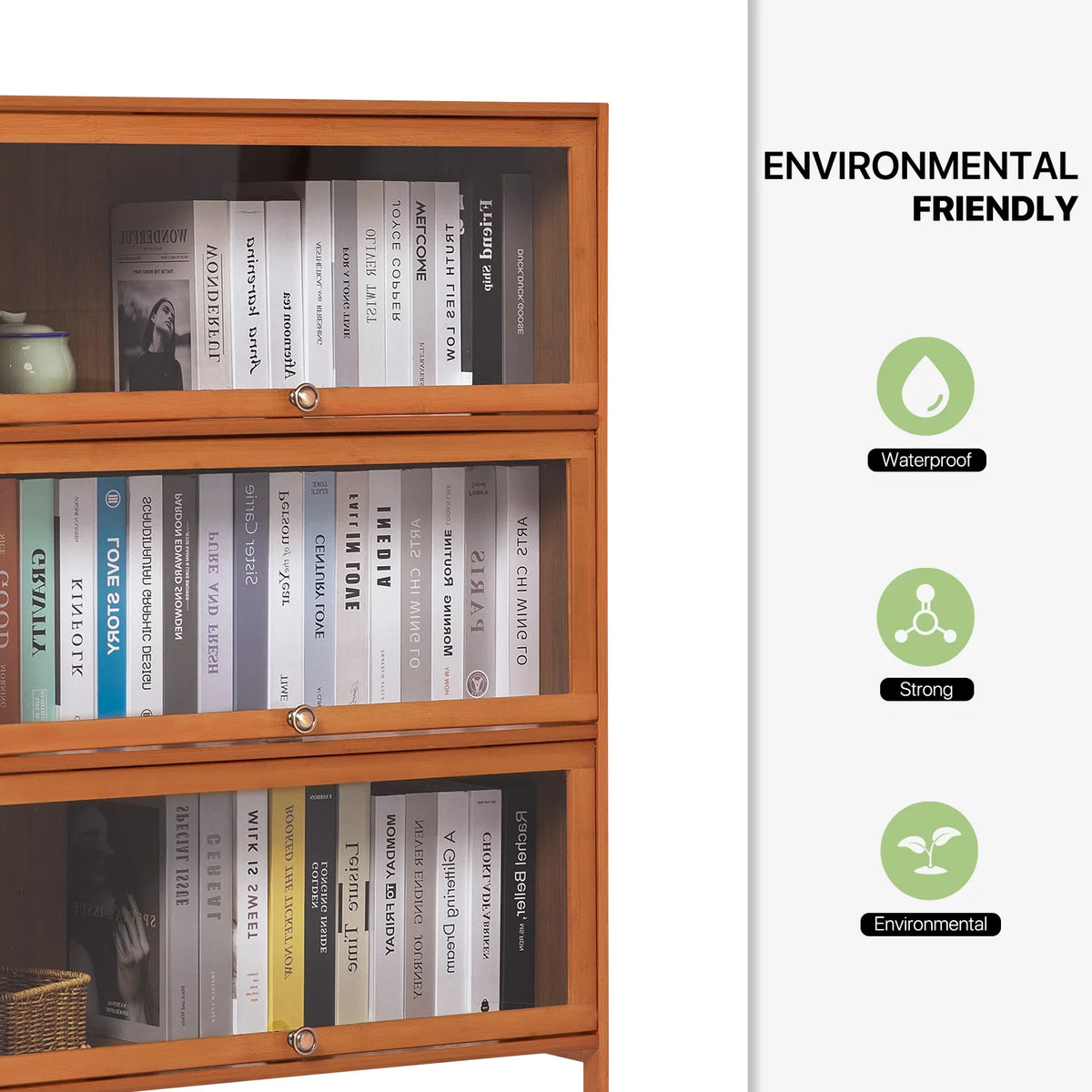Bamboo 3 Tiers Bookcase with Acrylic Door L85233