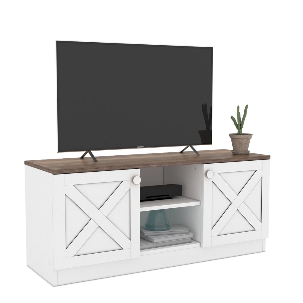 Industrial Wooden TV Stands with Cable Management and Shelves S337830
