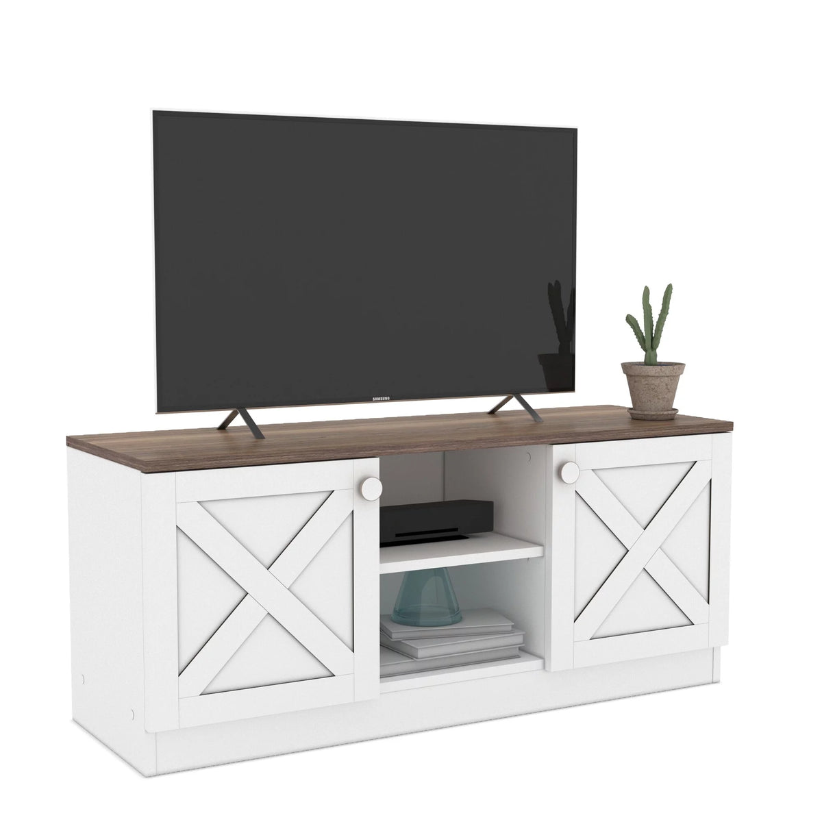 Industrial Wooden TV Stands with Cable Management and Shelves S337830