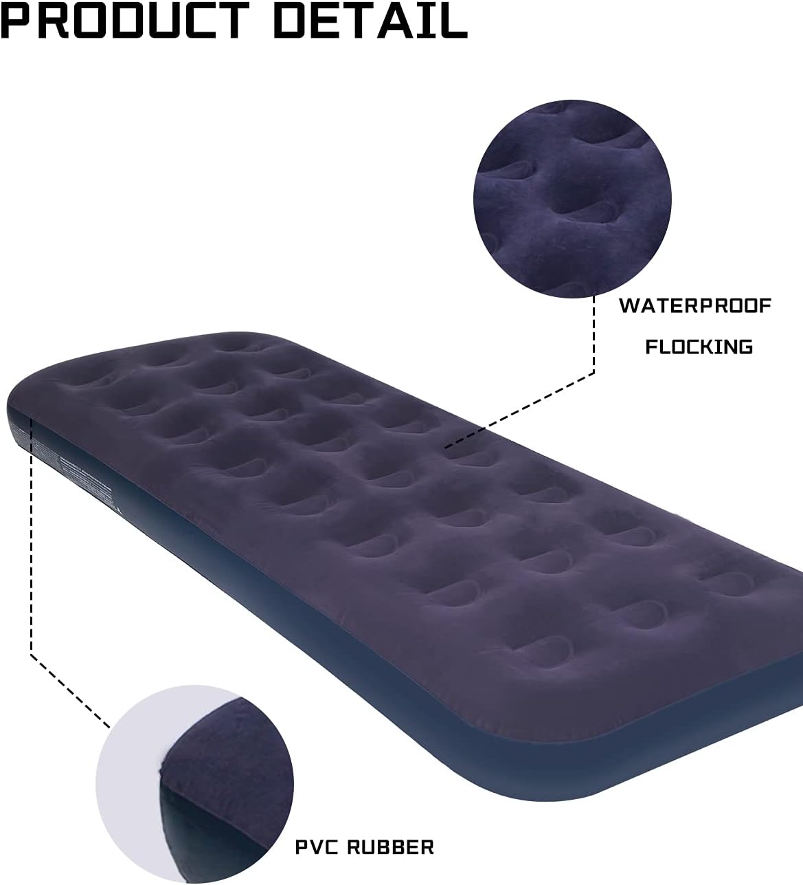 Blue Blow Up Air Mattress with Flocked Top E6877