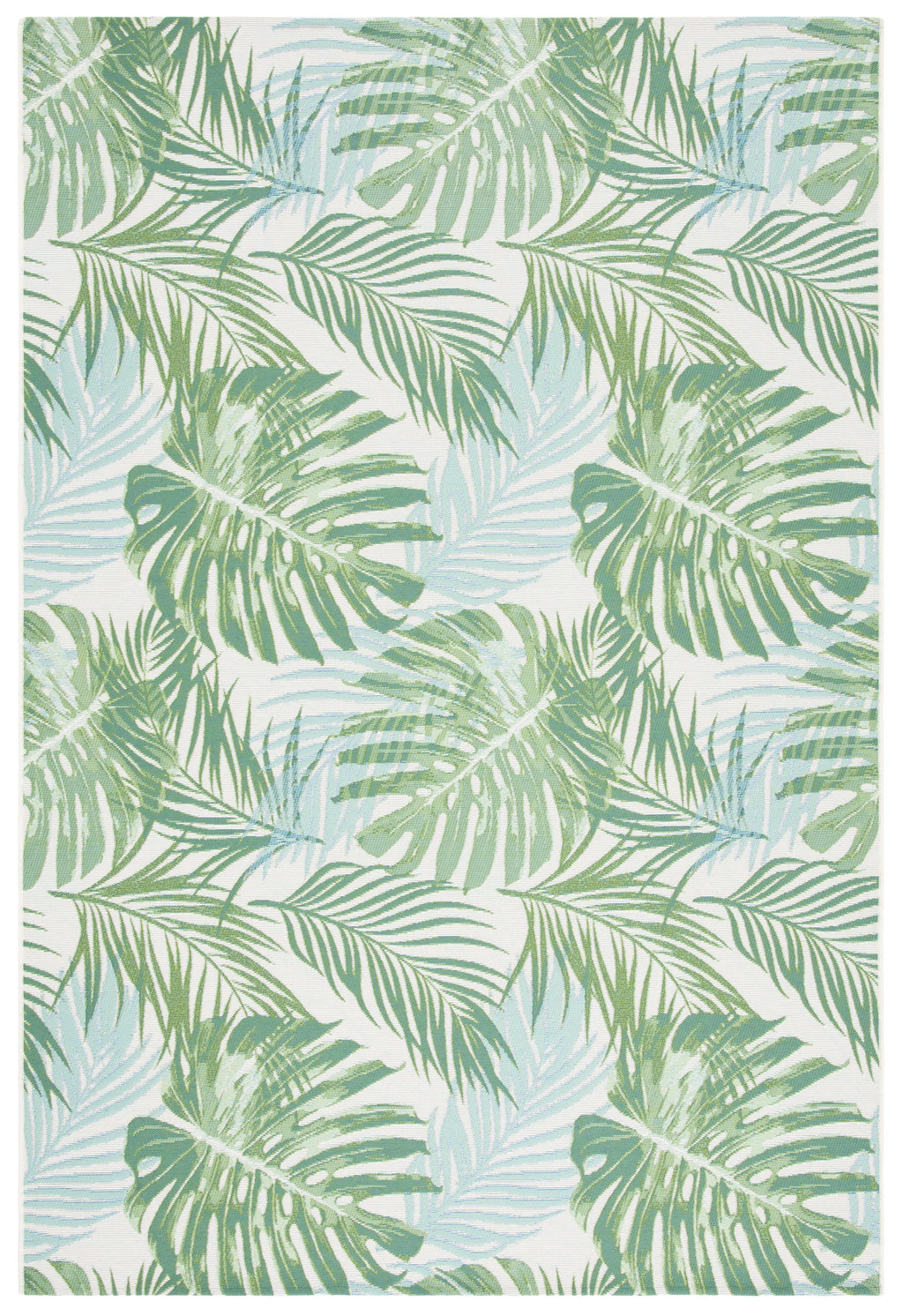 Green/Teal Tropical Palm Leaves Outdoor Area Rug T735