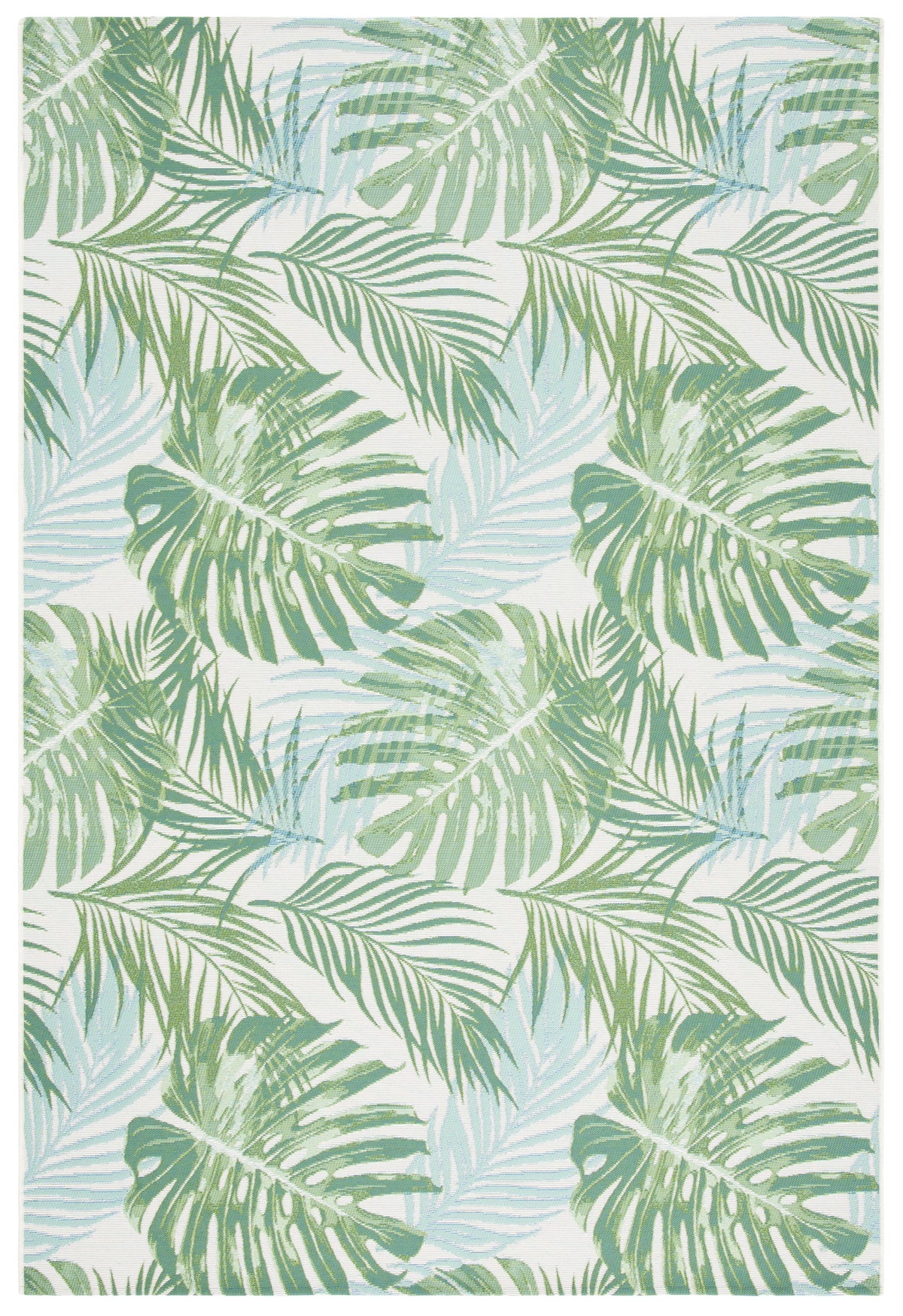 Green/Teal Tropical Palm Leaves Outdoor Area Rug T735