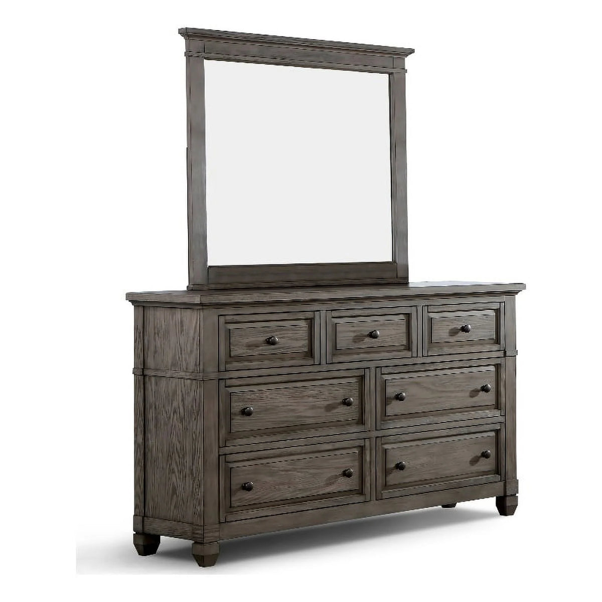 Gray Wood 7-Drawer Dresser with Mirror A600