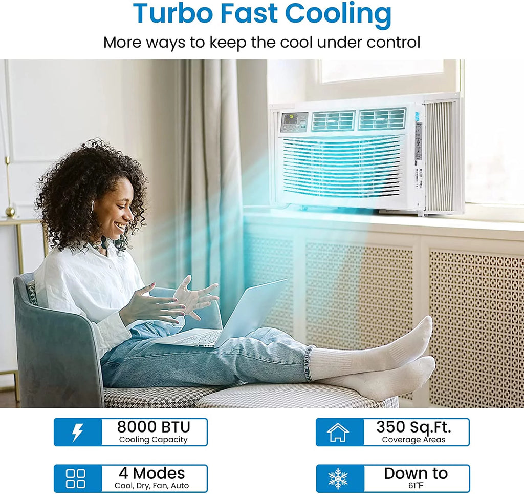 8000 BTU White Turbo Fast Cooling Air Conditioner with Remote App Control S469