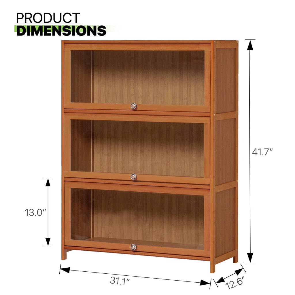 Bamboo 3 Tiers Bookcase with Acrylic Door L85233