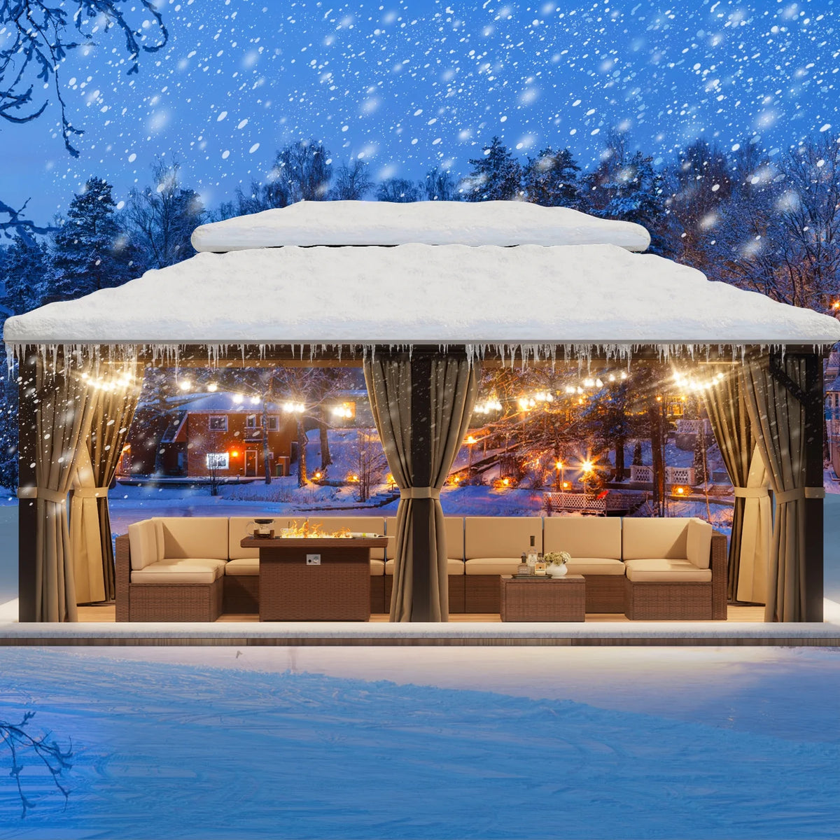 10'x12' Hardtop Steel Aluminum Gazebo with Curtains and Netting Z493
