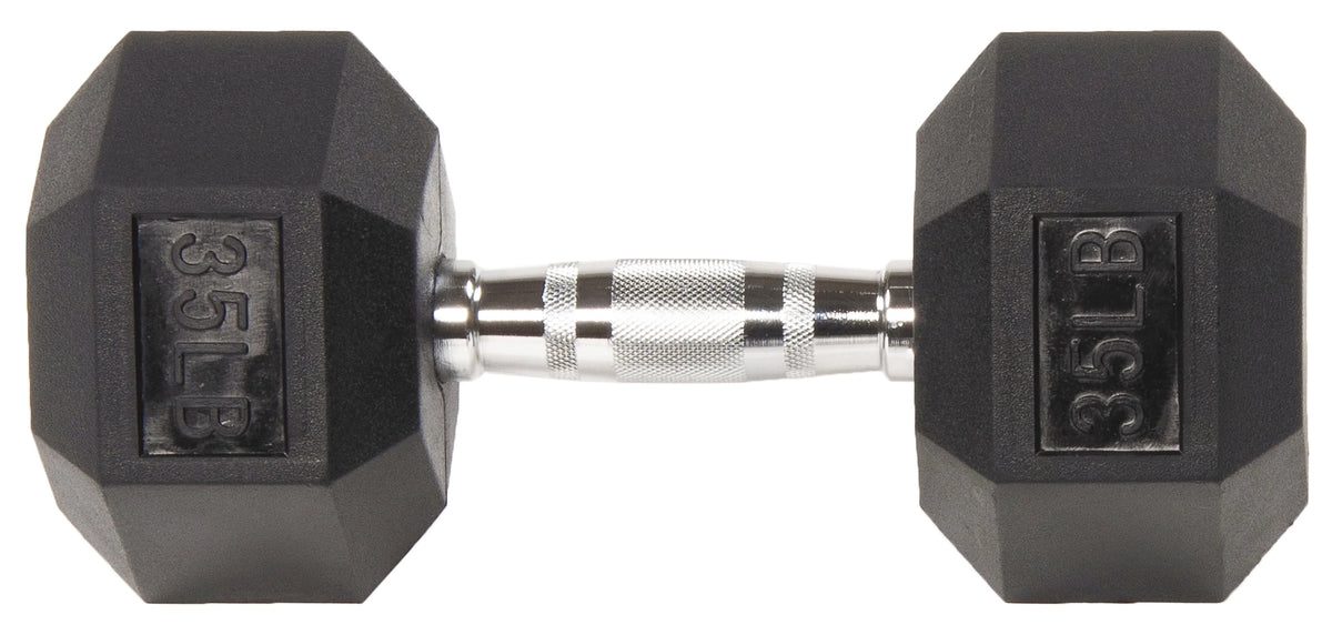 Rubber Encased Hex Dumbbell, 35LBs, Single F732963