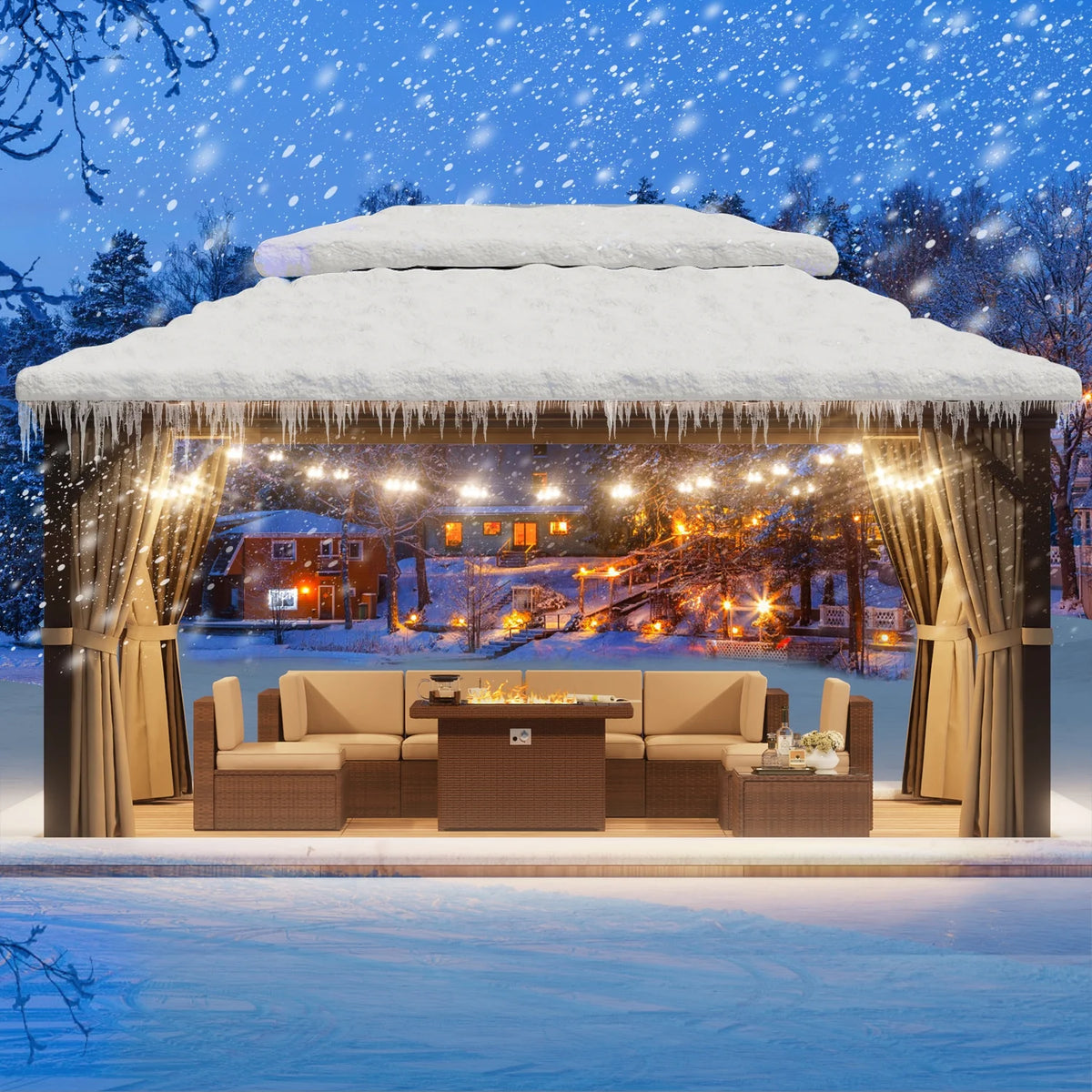 10'x12' Hardtop Steel Aluminum Gazebo with Curtains and Netting Z493
