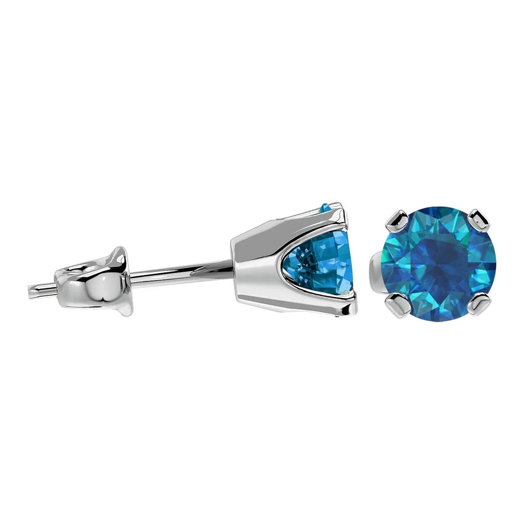 Blue Diamond Stud Earrings in 14 Karat White Gold N43678