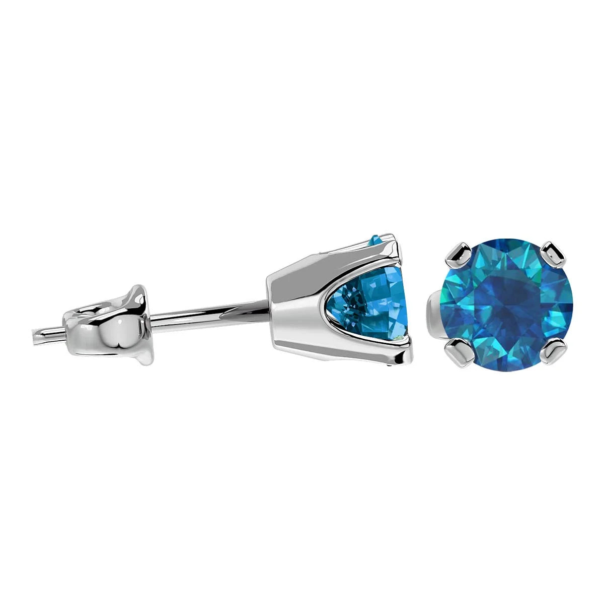 Blue Diamond Stud Earrings in 14 Karat White Gold N43678
