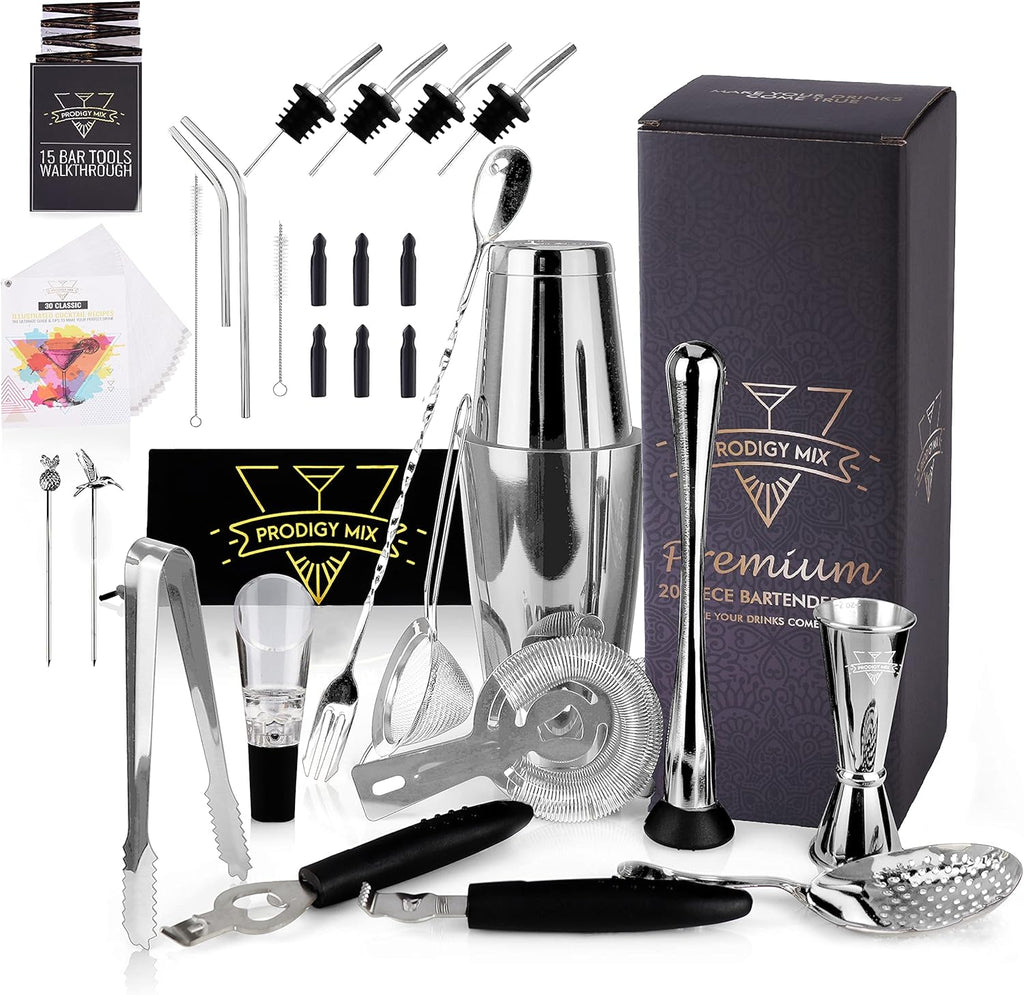 20-Piece Stainless Steel Cocktail Shaker Set with Velvet Bag I90540