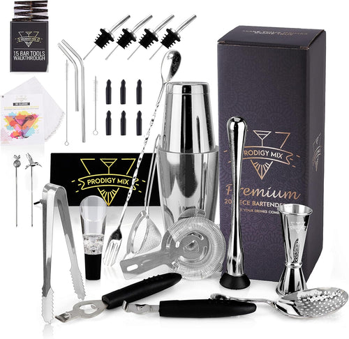 20-Piece Stainless Steel Cocktail Shaker Set with Velvet Bag I90540