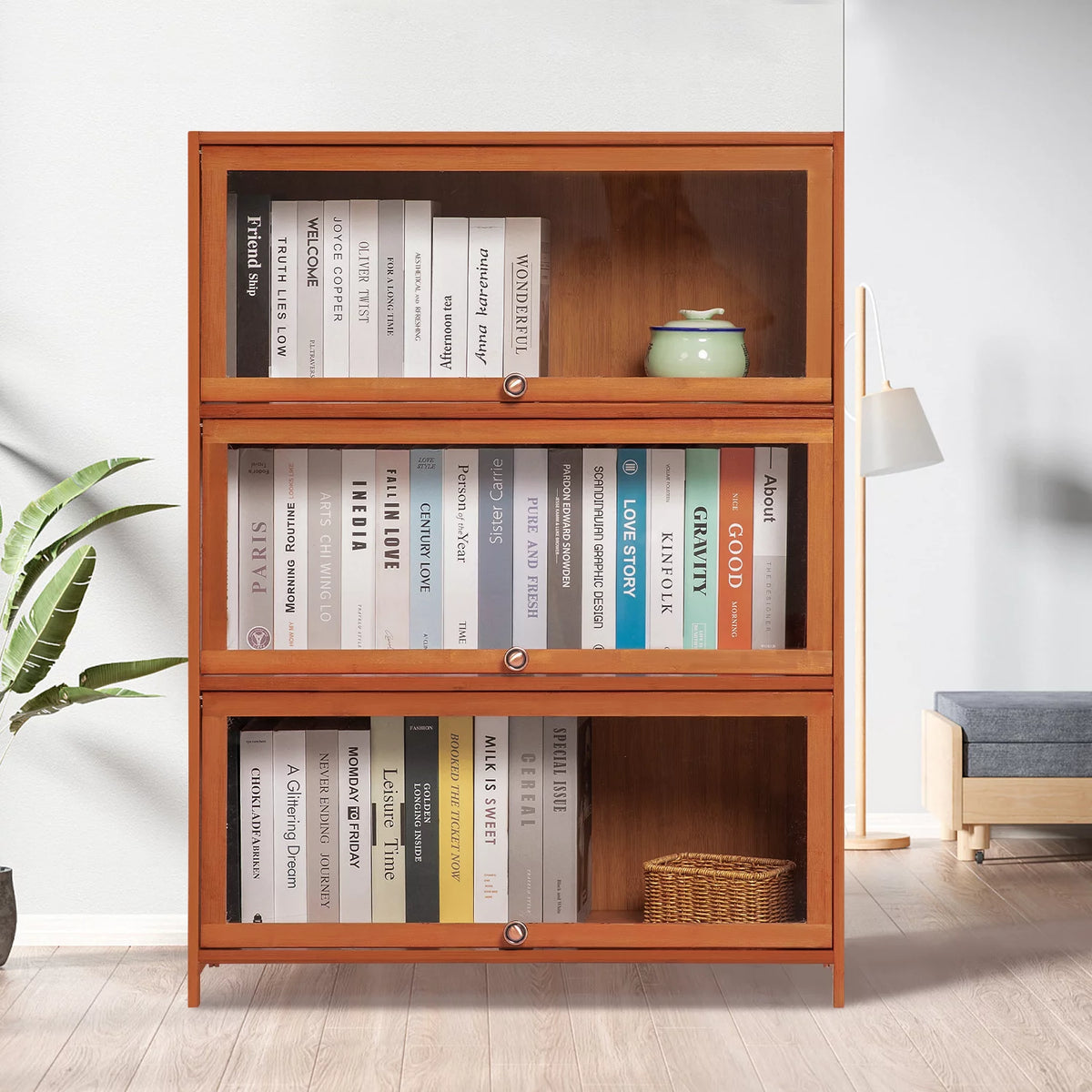 Bamboo 3 Tiers Bookcase with Acrylic Door L85233
