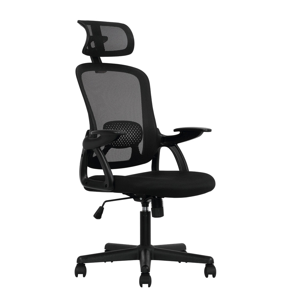 Black Fabric Ergonomic Office Chair with Adjustable Headrest R65079