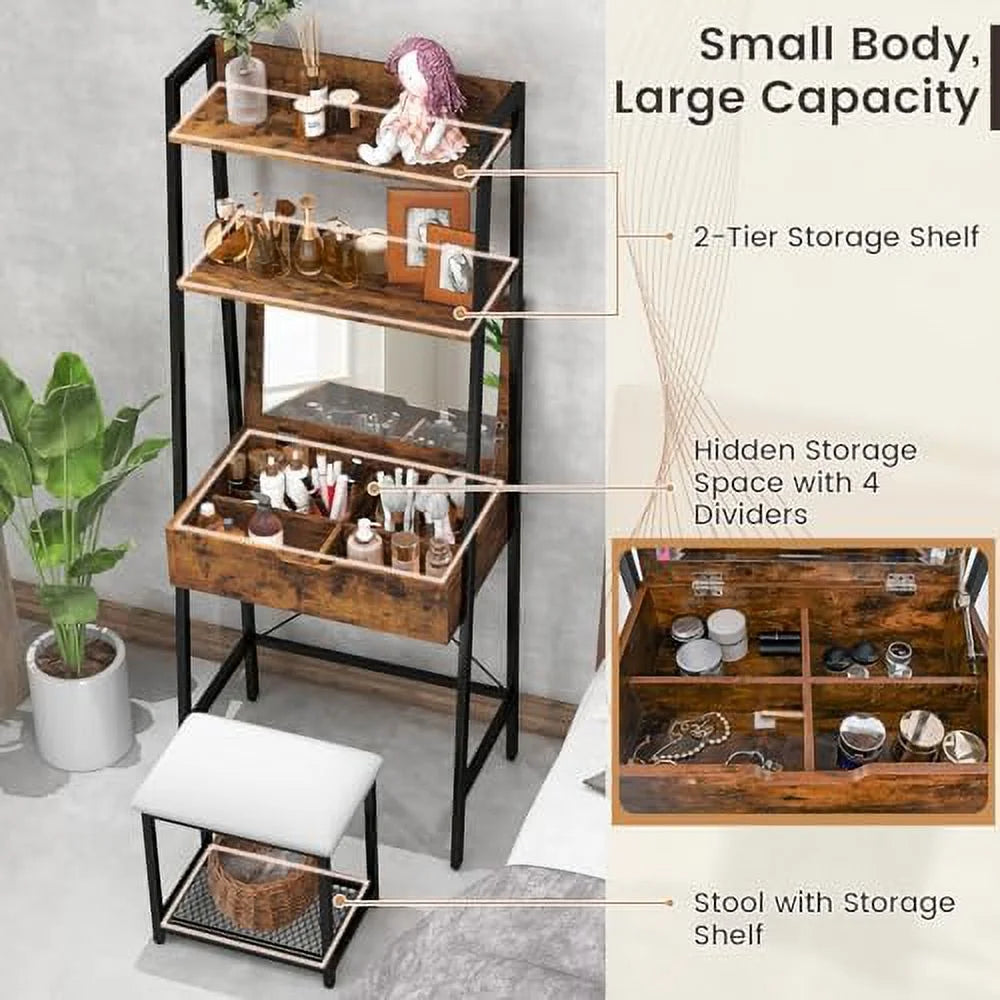 Vanity Table Set with Flip Top Mirror and Cushioned Stool Q2181
