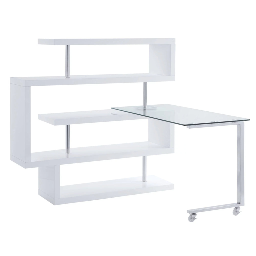 White Writing Desk with 4 Swivel Etagere Shelf and Casters Q95950