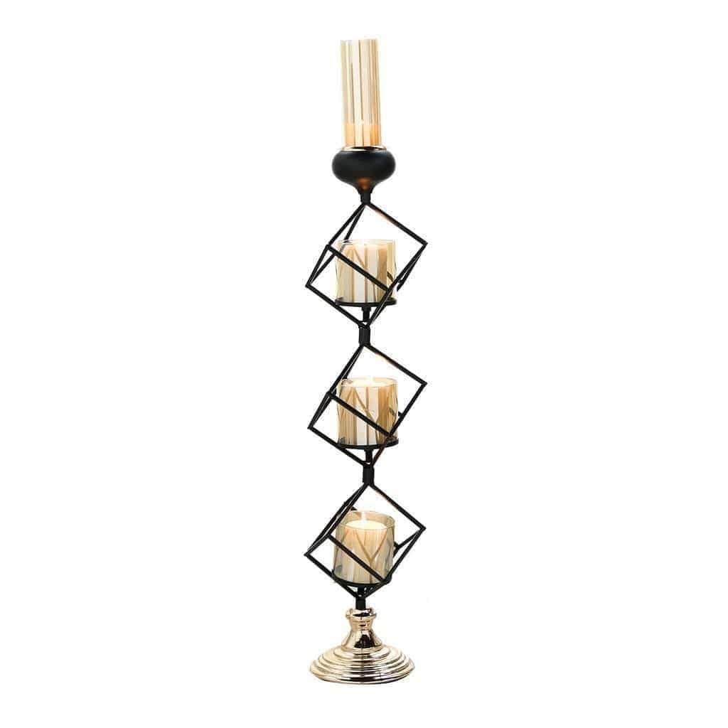 Gold Black Geometric Glass Votive Candle Holders V51345