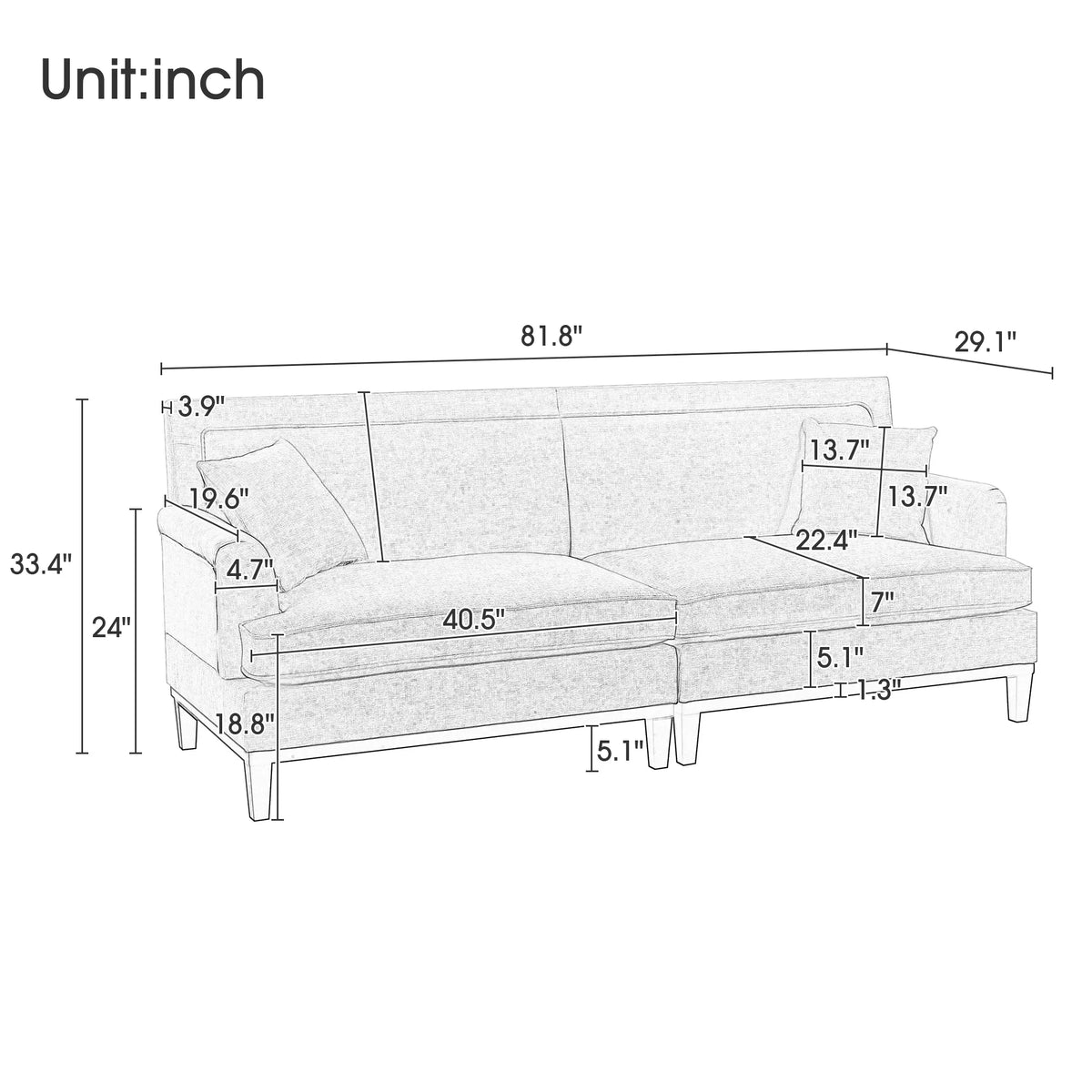 Grey Upholstered Loveseat Sofa with 2 Pillows M390834