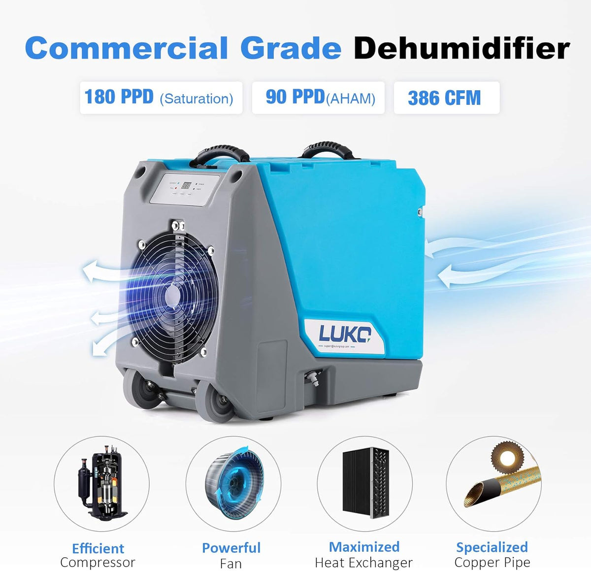 180 Pints Commercial Dehumidifier with Pump Drain Hose W8273