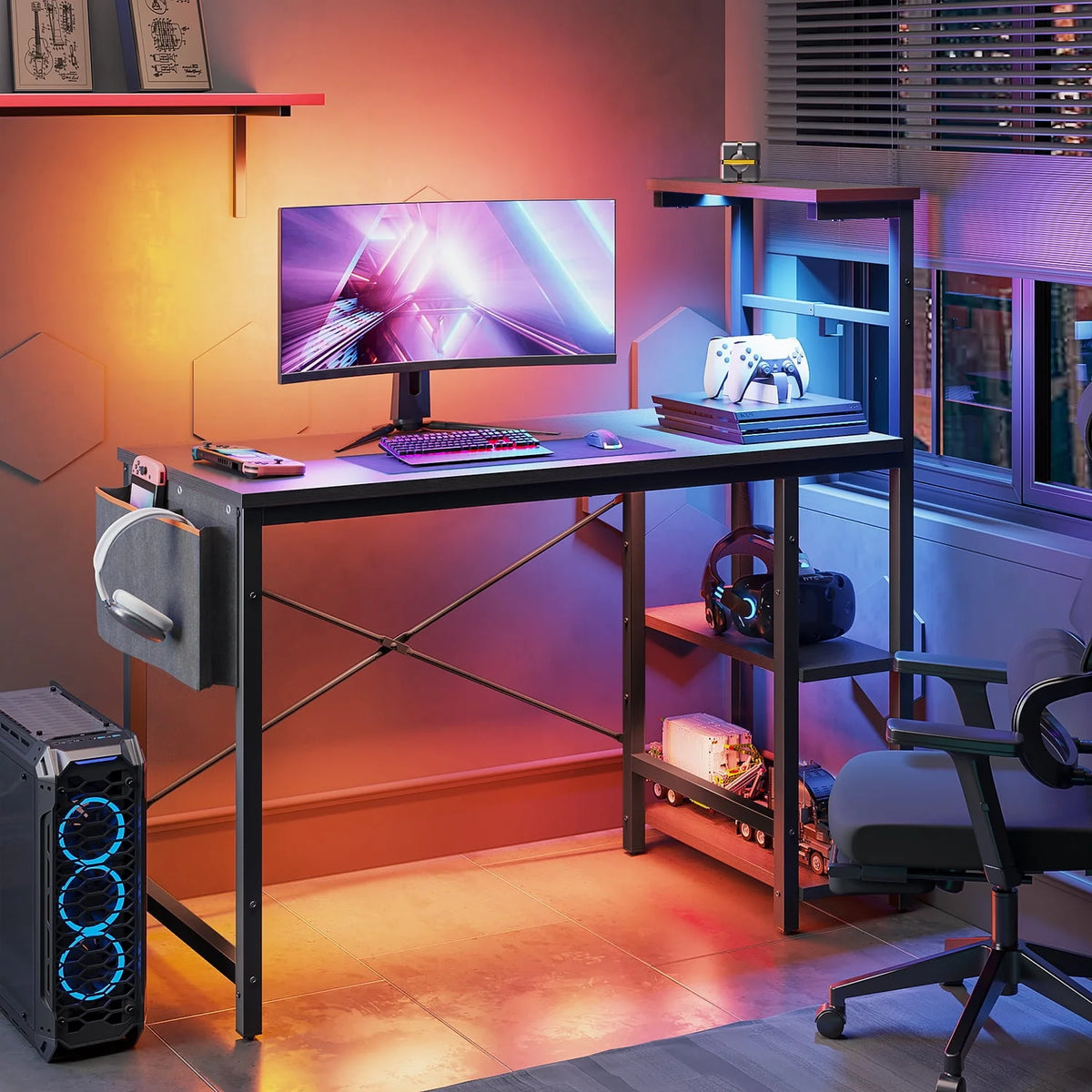 44 inch Computer Desk with LED Lights and Shelves M72032