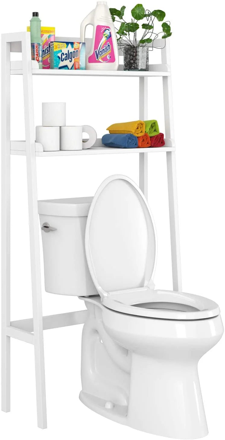 2-Tier White Over the Toilet Bathroom Shelf F818503