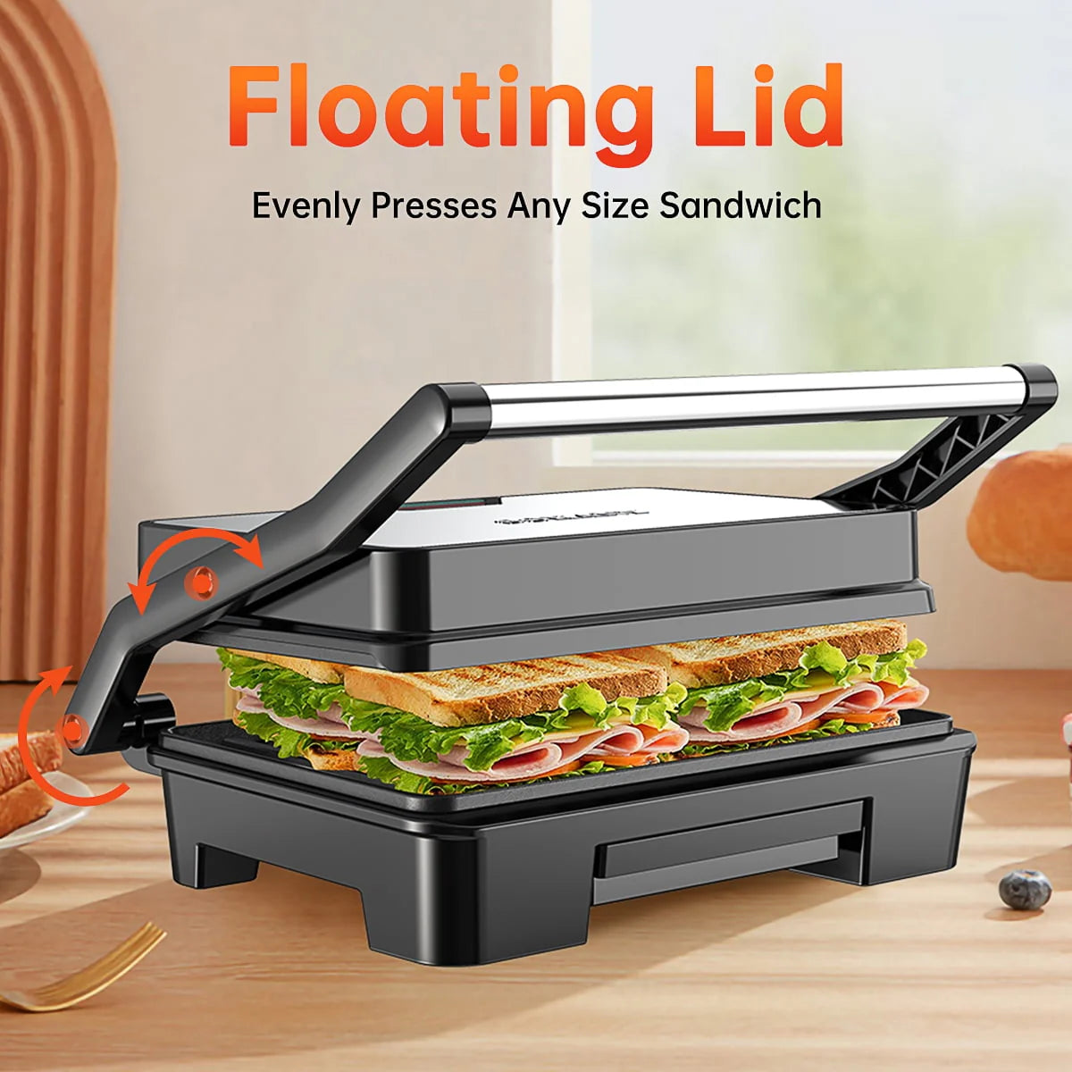 2 Slice Stainless Steel Non-Stick Panini Press X384756