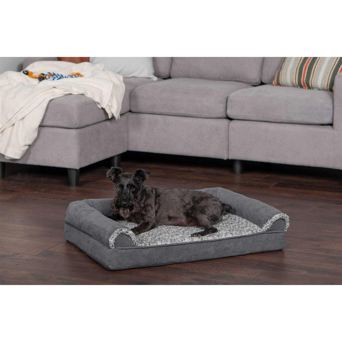 Two-Tone Faux Fur Suede Orthopedic Sofa Dog Bed O940628