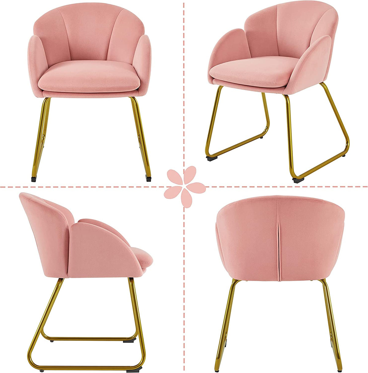 Flower Velvet Barrel Accent Chair with Golden Metal Legs, 2 Pieces I25669