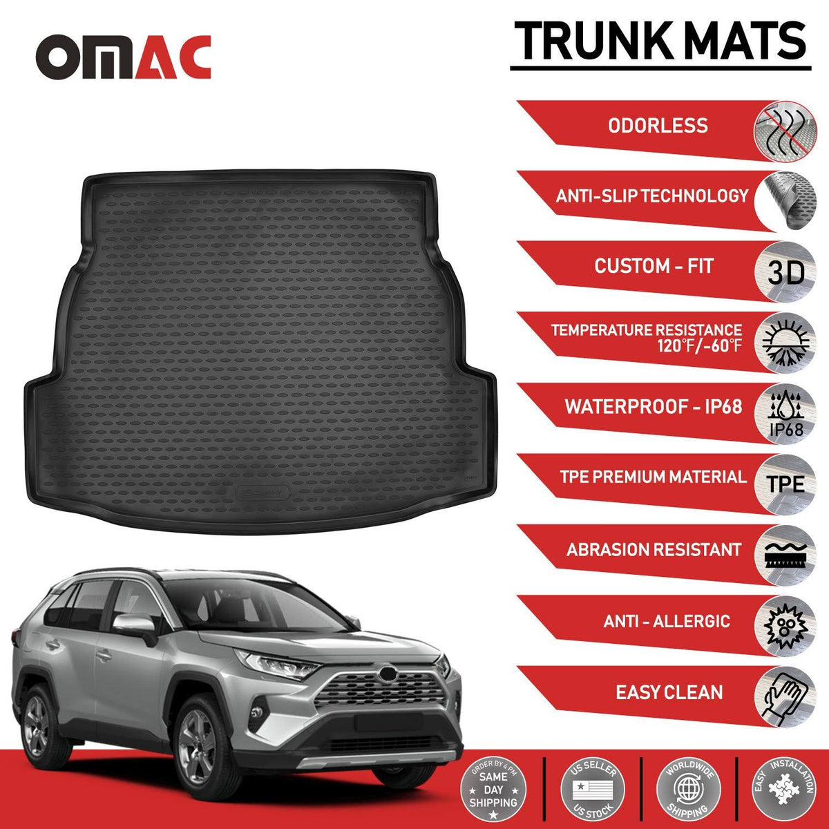 3D Molded Black Cargo Liner Trunk Mat K3750