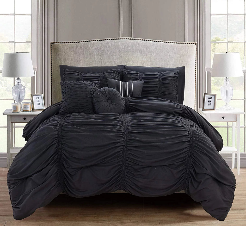 10-Piece Pleated Comforter Set King/Cal King Black W644434