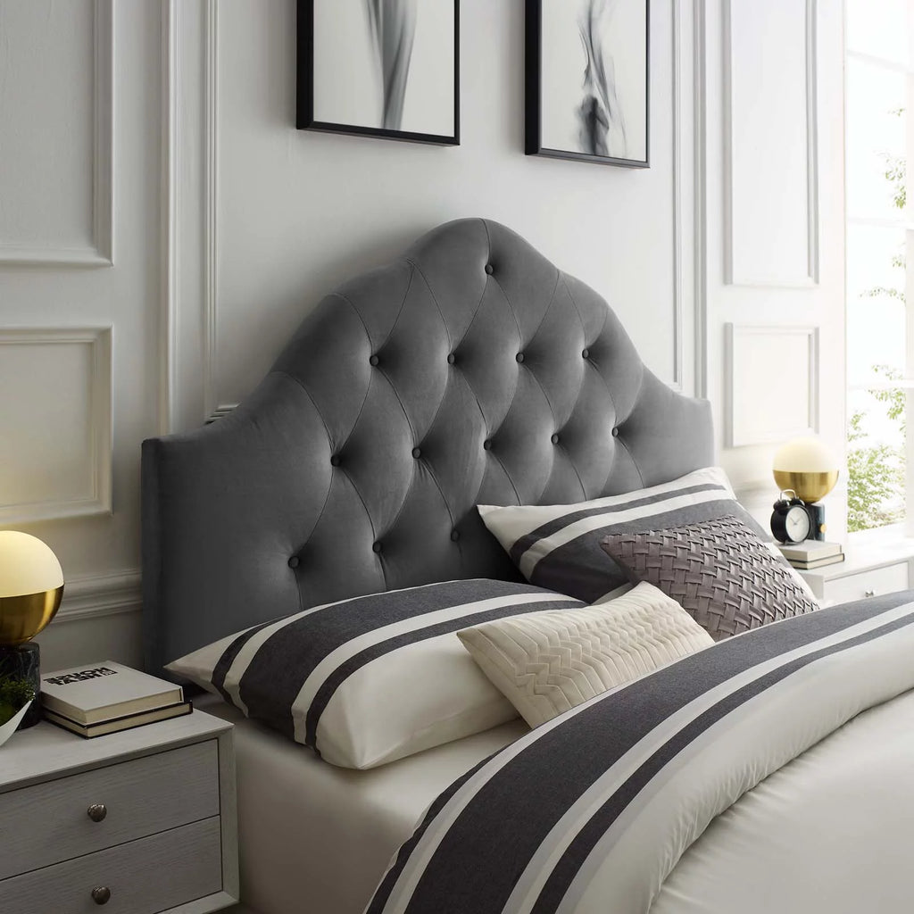 Full Size Grey Velvet Tufted Headboard G512